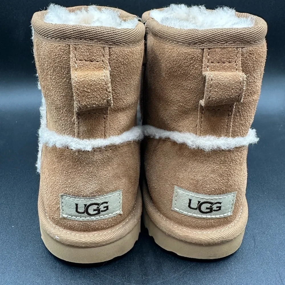 UGG Classic Mini Spill Seam Boot Chestnut Suede Shearling Zipper Women’s Size 5
